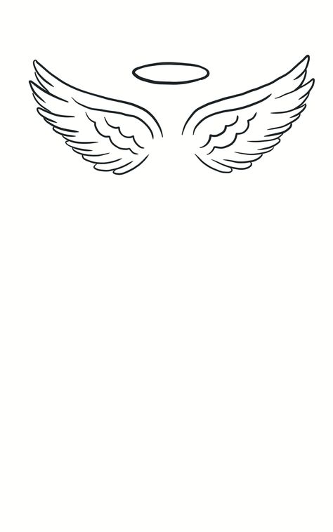 Memorial Tattoo Wings, Angel Wings Design Drawing, Angel Wing Halo Tattoo, Wing Tattoo Drawing, Angle Wings Draw, Letter With Wings Tattoo, Wing Outline Tattoo, Wing Tattoo Stencil, Simple Wings Tattoo