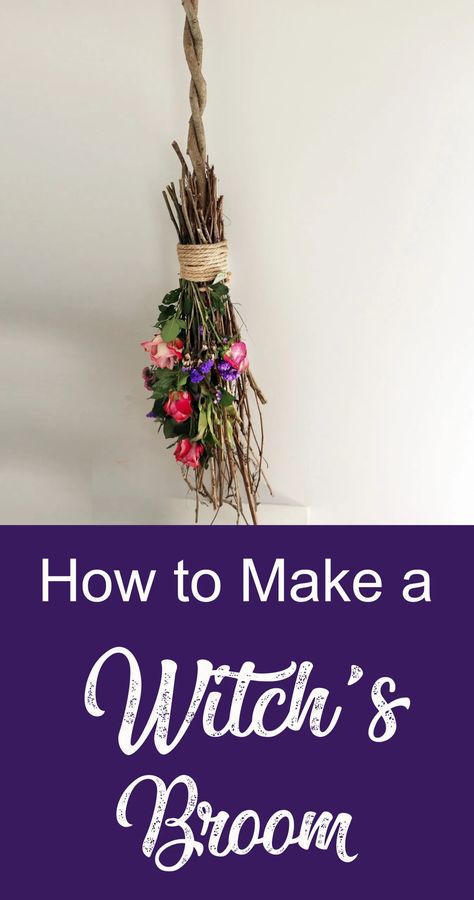 Floral Besom: How to Make a Witch's Broom - Moody Moons Broom Making Supplies, Broom Making Party, Making Witches Brooms, Making A Broom, How To Make A Witches Broom, Besom Broom Diy, How To Make A Witches Broom Diy, Diy Broomstick Witch Broom, Witchy Crafts Diy