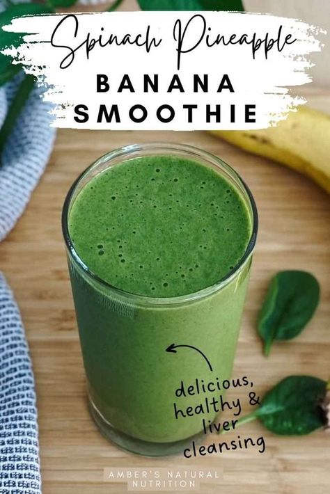 This healthy banana pineapple spinach smoothie is great for detoxing the liver and cleansing the body. The green smoothie is vegan, easy to make and packed full plant based protein and micronutrients. Enjoy this spinach pineapple smoothie for weight loss that is creamy, healthy and delicious! Spinach Juice Benefits, Spinach Pineapple Smoothie, Pineapple Spinach Smoothie, Pineapple Protein Smoothie, Spinach Avocado Smoothie, Pineapple Banana Smoothie, Plant Based Smoothies, Spinach Smoothie Recipes, Banana Smoothie Healthy