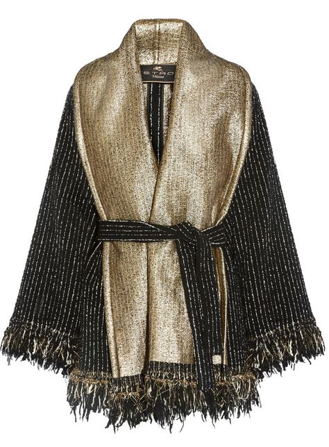 Etro Fringed Wool-Blend Bouclé Wrap Black And Gold Jacket, Gypset Style, Metallic Jacket, Boucle Jacket, Abaya Designs, Matador, Abayas Fashion, Abaya Fashion, Modest Dresses