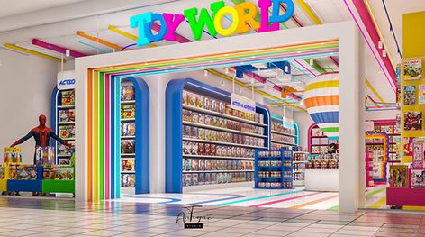 Toy Store Design, Public Library Design, Interior Design Branding, Toys Logo, Kids Interior Design, Store Banner, Modern Entrance, Store Layout, Kiosk Design