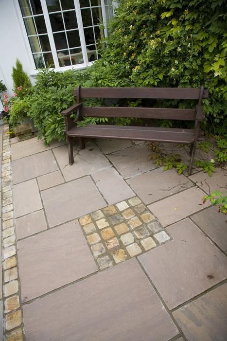 I like these yellow sandstone setts which we could use to frame the front path.  londonstone .co uk Sandstone Setts, Terrace Landscape, Stone Paths, Patio Paving, Paving Ideas, Stone Paving, Paving Design, Sandstone Paving, Walkways Paths