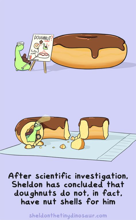 doughnuts are filthy liars Sheldon The Tiny Dinosaur, Turtle Dinosaur, Tiny Dinosaur, Tiny Turtle, Online Comics, Cute Stories, A Turtle, Cute Dinosaur, Cute Animal Drawings