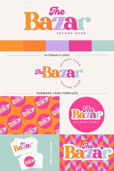 colorful Logo Canva Template, clothing logo, Pink Logo template, Fun Colorful Logo Design designspiration #designoffice #designstyle🍇 Colorful Typography Design, Logo Styles Ideas, Phone Logo Design, Clothes Brand Logo, Pink Small Business, 2025 Rebrand, Bold Branding Design, Vibrant Branding, Clothing Branding Design