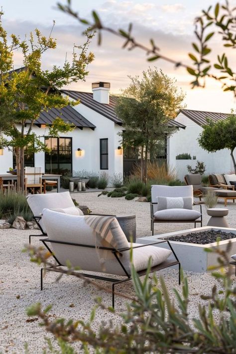 Explore adorable gravel patio ideas on a budget! From small to large spaces, find affordable decor and easy-to-assemble furniture for your backyard oasis. Shea Mcgee Backyard, Restoration Hardware Backyard, Desert Pergola, Natural Patio Ideas, Country Backyard Ideas, Easy Patio Ideas, Gravel Backyard Ideas, Large Backyard Ideas, Small Yard Landscaping Ideas