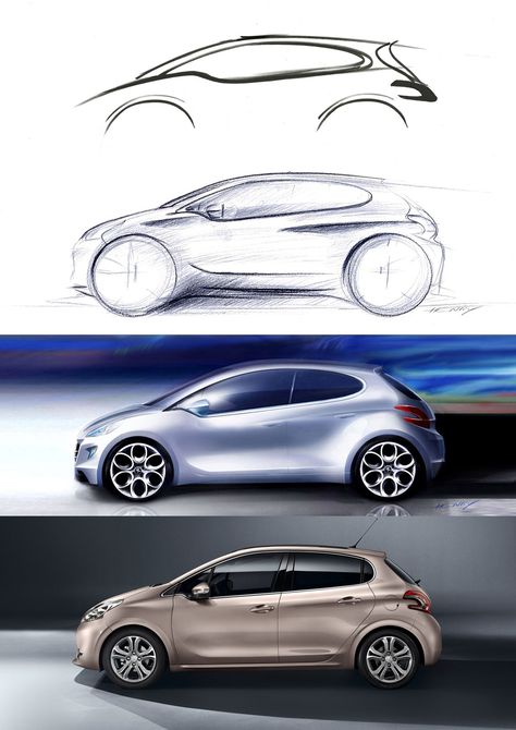 Peugeot 208 - Design Studies Psa Peugeot Citroen, Photoshop Rendering, Interior Design Sketch, Car Interior Design, Industrial Design Sketch, Old School Cars, Peugeot 208, Car Design Sketch, Concept Car Design