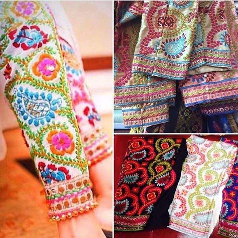 Beautiful Indian Ethnic Pants, Cotton Phulkari Pants (Traditional Punjabi embroidery) - Wool Thread Embroidered Cigarette Pants- Fulkari Pants. #indianfashion #punjabi #ethnic #ethnicwear #phulkari #embriodery #pants #pencilpants #churidar - (most probably) by etsy @KaamdaniCouture @@zahra_pretline on instagram, find by @bellesadivina makeup & hair, MI Punjabi Embroidery, Party Outfit Casual, Phulkari Pants, Chudidhar Neck Designs, Embroidery Pants, Salwar Pants, Desi Dress, Pakistani Formal Dresses, Salwar Pattern