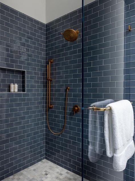 Navy Blue Tiled Bathroom, Blue Subway Tile Bathroom Ideas, Navy Shower Tile Ideas, Navy Subway Tile Bathroom, Dark Blue Tile Shower Ideas, Navy Blue Subway Tile Bathroom, Navy Tile Shower Ideas, Navy Blue Shower Tile Ideas, Blue Tile Shower Bathroom