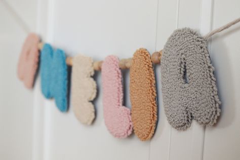 Punch Needle Letters, Handmade Garland, Letter Garland, Punch Embroidery, Shower Party Favors, Birthday Bunting, Room Baby, Name Banner, Needle Embroidery