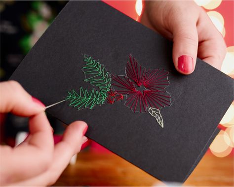 Christmas Card Embroidery Patterns, Paper Embroidery Christmas Cards, Embroidered Christmas Cards Patterns, Hand Embroidered Cards, Embroidered Cards Diy, Embroidered Christmas Cards, Embroidered Greeting Cards, Embroidery Knots, Embroidery Cards Pattern