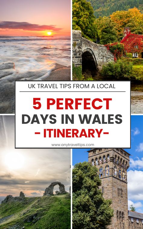 The perfect 5-day itinerary for your Wales (UK) trip. Unique travel tips from a local. Includes a season guide and 7 essential Wales tips. England Scotland Wales Itinerary, Wales Bucket List, Wales Road Trip, Wales Itinerary, Wales Vacation, Uk Itinerary, Uk Travel Itinerary, Wales Holiday, Castles In Wales