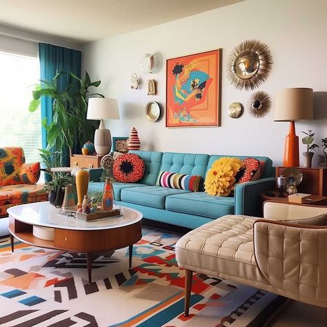 The stunning conversation pits are back, and this guide will help you learn the history, pros and cons of having one made and how to build your own. Teal Sofa Mid Century Living Room, Retro Living Room Art, Living Room Decor Cozy Colorful, Mid Century Maximalist Decor, Mid Century Modern Maximalist Decor, Mid Century Modern Living Room Colorful, Living Room Decor Mid Century Modern, Modern Maximalist Decor Living Room, Turquoise Couch Living Room