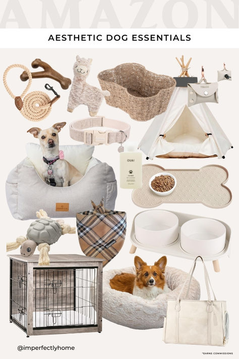 Some of my favorite aesthetic neutral dog finds on Amazon - Amazon pet, neutral dog accessories, best pet finds, Amazon finds for dog, neutral pet accessories Neutral Pet Aesthetic, Dog Needs List, Female Puppy Accessories, Dog Items Products, Pets Accessories Products, Amazon Pet Finds, Dog Amazon Finds, Aesthetic Puppy Supplies, Animal Room Ideas Pets