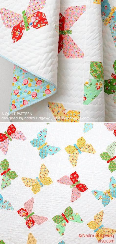 Quilts With Butterflies, Quilt Butterfly Pattern, Summer Quilt Blocks Free Pattern, Summer Haze Quilt, Butterfly Quilt Patterns Free, Butterfly Quilt Block Pattern Free, Butterfly Applique Quilt, Summer Quilts Ideas Free Pattern, Free Butterfly Quilt Block Pattern