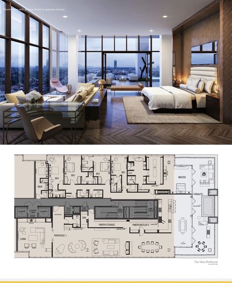 The River Oaks, Houston | The West Penthouse Penthouse Luxury Floor Plans, Penthouse Floor Plan Luxury, Luxury Penthouse Apartment Floor Plans, Penthouse Design Interiors, Penthouse Plan, Penthouse Floorplan, Penthouse Apartment Design, Pent House Design, Penthouse Apartment Floor Plan