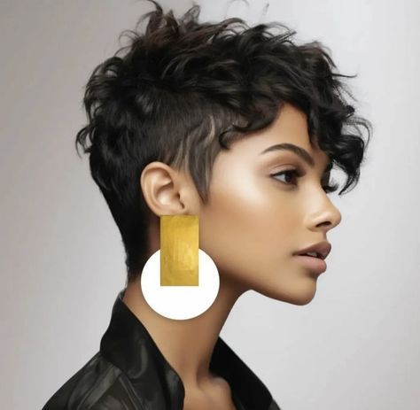 Party Make-up, Big Statement Earrings, Short Hair Pixie Cuts, Curly Pixie, Short Sassy Hair, Pelo Afro, Corte Pixie, Haircut Styles, Sassy Hair