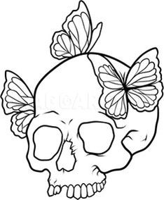 Draw A Skull, Easy Skull Drawings, Drawing Outlines, Skull Art Drawing, Skulls Drawing, Drawing Guide, Butterfly Drawing, Skull Drawing, Outline Art