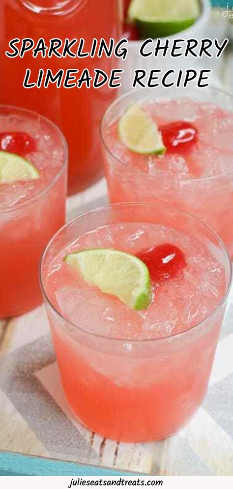 Sparkling Cherry Limeade Recipe ~ Just like Sonic’s Famous Cherry Limeade! Now You Can Have it at Home with Only Four Ingredients! @julieseats #summer #drink Cherry Limeade Recipe, Sonic Cherry Limeade, Limeade Drinks, Limeade Recipe, Frozen Limeade, Cherry Crumble, Cherry Limeade, Refreshing Summer Drinks, Easy Recipe Ideas