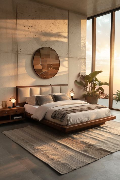 Blend old and new décor styles to create a stylish and functional mid-century modern bedroom with matching beds with storage. 🏡🌟 Mid Century Modern Japanese Bedroom, Mid Century Bedroom Ideas Master, Mid Century Moody Bedroom, Minimal Mid Century Modern Bedroom, Mid Century Modern House Bedroom, Midcentury Modern Interior Design Bedroom, Minimalist Bedroom Beds, Desert Style Bedroom, Minimal Bed Design