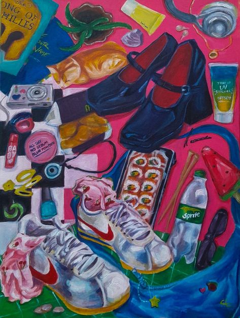 Paintings About Girlhood, Girlhood Artwork, Art Class Painting Ideas, Art Themes Ideas Inspiration, Ap Art Themes, Girlhood Painting, Art About Childhood, Girlhood Art, Childhood Objects