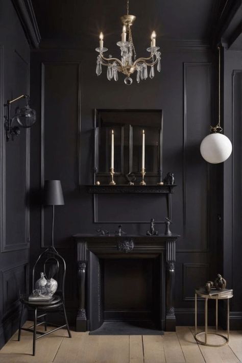 Art Deco Living, Moody Living Room, Art Deco Living Room, Dark Home Decor, Black Living Room, Dark Home, Chic Spaces, Farrow And Ball, Dark Interiors