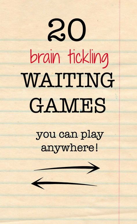 A list of easy and fun brain tickling waiting games for kids. Play these while in line, on road trips, in restaurants, doctor's offices, etc. Mind Video, Games To Play With Kids, Brain Game, Fun Brain, Family Fun Games, Classroom Games, Games For Teens, Camping Games, E Mc2