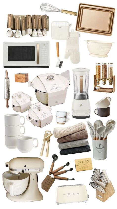 kitchen, essentials, vanilla girl, aesthetic, minimalist, neutral, preppy, cooking, inspo, shopping, idea, vision board Minimalist Kitchen Essentials, Vanilla Girl Aesthetic, Future Apartment Decor, Vanilla Girl, Aesthetic Minimalist, Future Apartment, Cozy Room Decor, Hearth And Home, Golden Girl