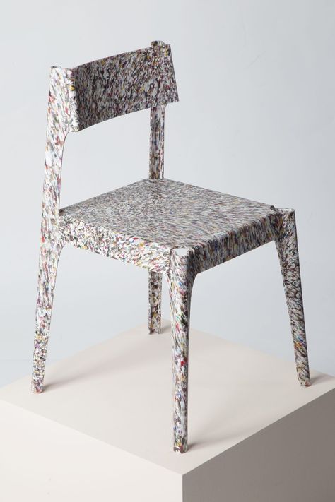 Substantial Chair is a minimalist chair created by German-based designer Alexander Schul. The designer won the Ro Plastic Prize competition, which challenged designers to develop new ways of recycling and reusing plastic. This furniture line is made from sheets of recycled plastic (HIPS: high impact polystyrene). The form and structure of the furniture originate from the idea of combining efficient production methods ,functionality and timeless elegance, with the formative possibilities that the Recycled Plastic Chair, Recycle Design, Minimalist Chair, Plastic Recycling, Reupholster Chair, Recycled Plastic Furniture, Chair Makeover, Plastic Furniture, Minimalist Furniture