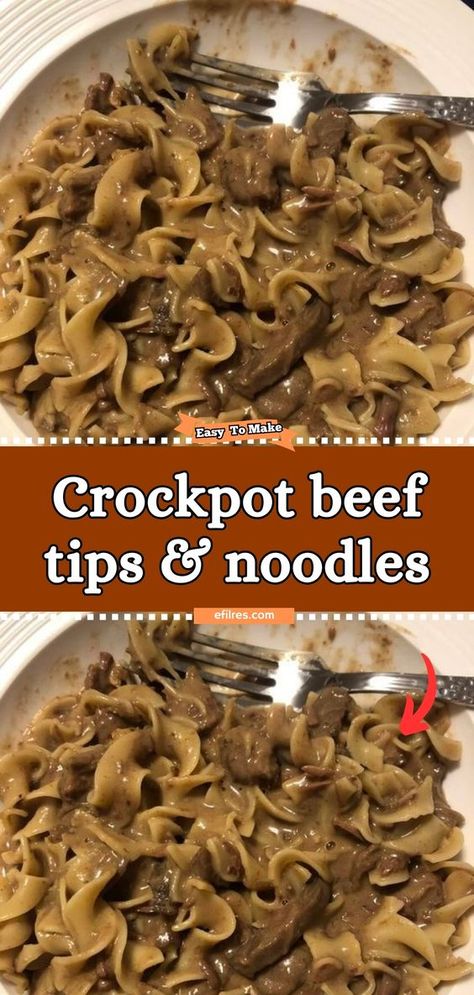 Embrace the ease and comfort of Crockpot Beef Tips & Noodles, a dish that promises tender, flavorful beef in a rich gravy, served over a bed of soft noodles. Let your crockpot do the work as the beef tips slow-cook to perfection, absorbing a symphony of flavors that make this dish a comforting classic. It's the perfect meal for a cozy evening, promising satisfaction with every bite. #SlowCookedDelight #ComfortFoodClassic #BeefTipsBliss Beef Tip And Noodles Crock Pot, Crockpot Recipes Beef And Noodles, Beef Tips Cream Of Mushroom Crock Pot, Slow Cooker Beef And Noodles Crockpot Recipes, Crockpot Beef Tips & Noodles, Roast And Noodles Crockpot, Comfort Food In Crockpot, Beef Tips And Gravy Over Egg Noodles, Slow Cooker Beef And Noodles With Mushrooms