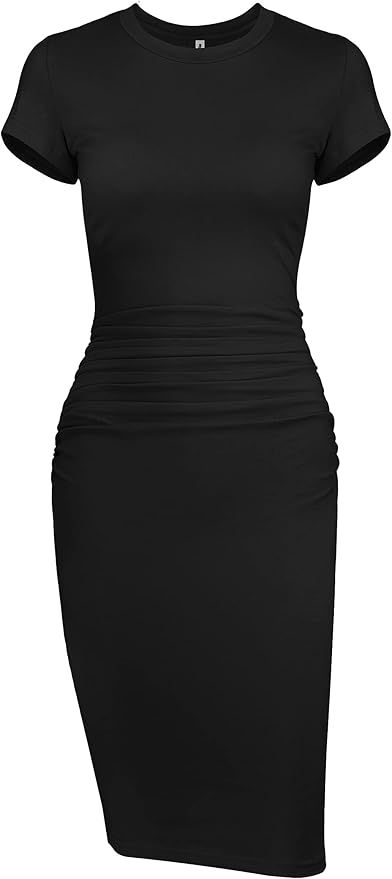 Missufeintl Women's Bodycon Ruched Short Sleeve T Shirt Midi Sundress Fitted Casual Dress Fitted T Shirt Dress, Bodycon Tshirt Dress, Bodycon Shirt, Fitted Pencil Dress, Fitted T Shirt, Easy Hairstyles For Thick Hair, Midi Sundress, Midi Dress Style, Sophisticated Dress