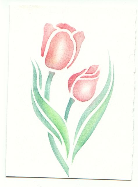 Tulip stencil, card, chalk Tulip Border Design Drawing, Tulip Stencil, Stensil Bunga, Sunrise Photography Nature, Painting Flowers Tutorial, Fabric Painting Techniques, Flower Drawing Tutorials, Fabric Painting On Clothes, Tulips In Vase