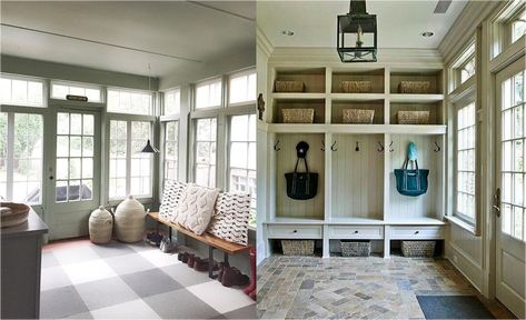 Sunroom Mudroom Combo, Mudroom Sunroom, Home Additions Back Of House, Sunporch Ideas, House Mudroom, Mudroom Laundry Room Ideas, Farmhouse Sunroom, Mudroom Addition, Mudroom Storage Bench