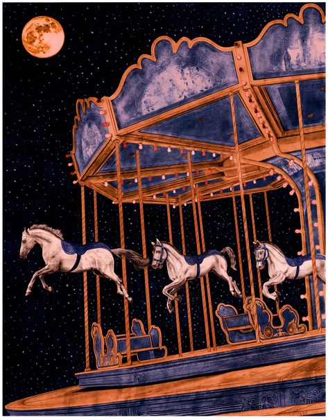 Moon Madness, الفن الرقمي, Merry Go Round, Carousel Horses, Vintage Circus, Arte Inspo, Illustration Inspiration, Op Art, Surreal Art