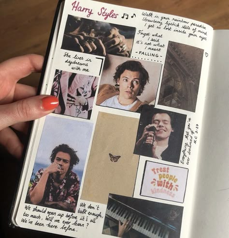 Harry Styles Notebook Ideas, Harry Styles Journal Aesthetic, Harry Styles Scrapbook Ideas, Harry Styles Journal Page, Harry Styles Journal Ideas, Harry Styles Scrapbook, Harry Styles Journal, Moodboard Journal, Harry Styles Grammy