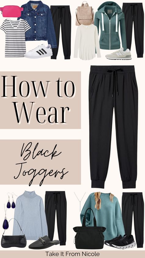 Black Shinny Leggins Outfit, Crop Joggers Outfit, Joggers With Vest Outfit, Black Joggers Spring Outfit, Joggers Style Women, Joggers Professional Outfit, Joggers And Graphic Tee Outfit, What To Wear With Black Joggers Casual, Dressy Hoodie Outfit