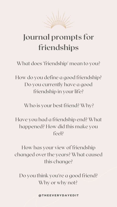 Journal prompts for friendship. #journal #journaling #journalprompts #prompts #friendship #friendships Friendship Journal, 5 Minutes Journal, Relationship Journal, Morning Journal Prompts, Friends Journal, Morning Journal, Journal Questions, Questions For Friends, Healing Journaling