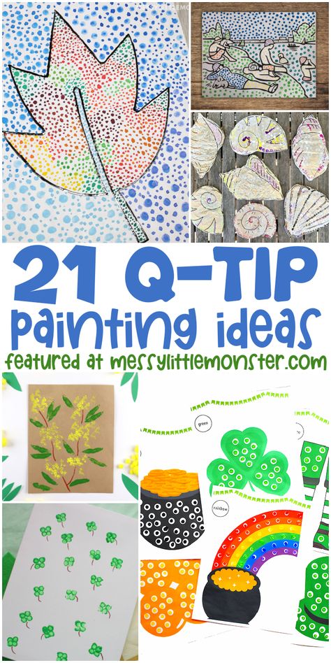 Q tip painting ideas for kids Paint Dauber Art, A Tip Painting, Q Tip Art Preschool, Paint With Q Tips, Q Tip Painting Preschool, Crafts With Q Tips, Qtip Painting Ideas Preschool, Cotton Ball Painting For Kids, Qtip Crafts For Kids