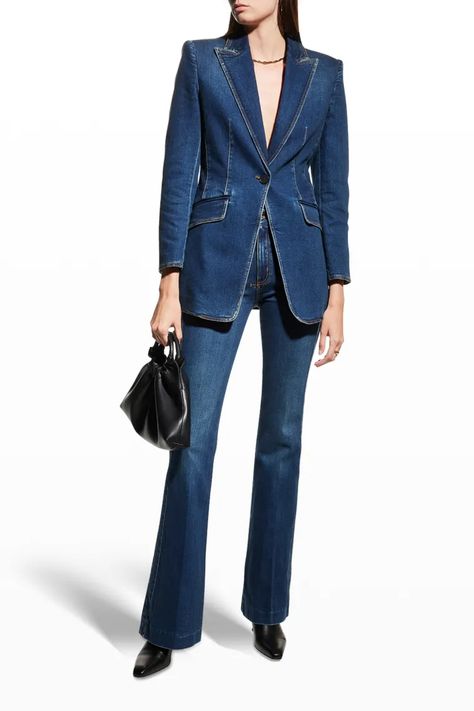 B6JP5 Alexander McQueen Denim Blazer Jacket Denim Blazer Outfit, Alexander Mcqueen Blazer, Denim Blazer Jacket, Alexander Mcqueen Dresses, Denim Suit, All Jeans, Blazer Set, Jean Trends, Denim Blazer