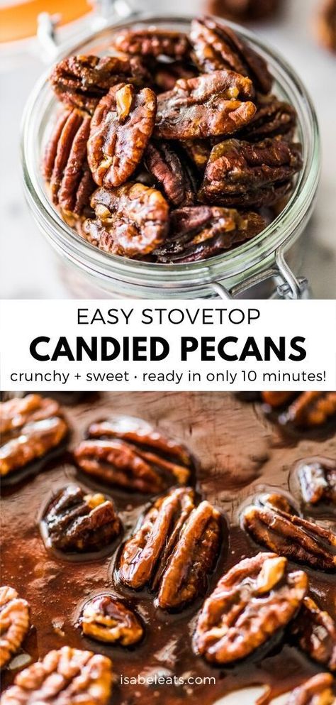 Pecans Candied, Candied Pecans Easy, Easy Candied Pecans, Isabel Eats, Candied Pecans Recipe, Nut Recipes, Crunchy Snack, Pecan Recipes, Mexican Food Recipes Easy