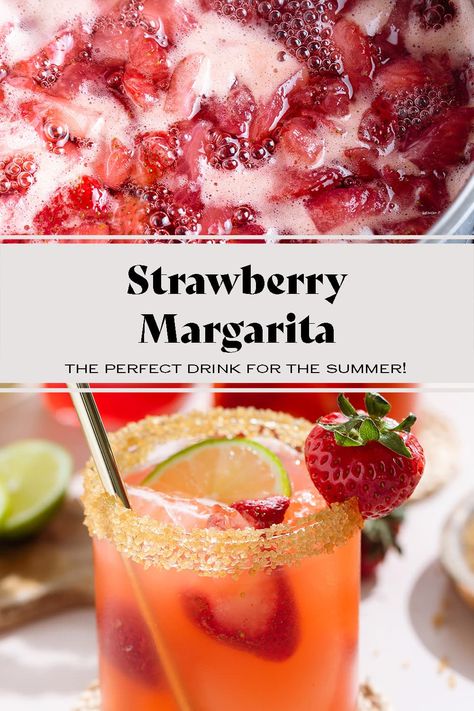 Discover the perfect summer cocktail with our Strawberry Margarita! This refreshing drink is perfect for any occasion, whether it's a summer BBQ, pool party, or simply an evening spent with friends. The combination of juicy strawberries, sweet agave, and tangy lime juice makes for a delicious cocktail that's always a hit! Cheers to good times and great drinks! via @healthfulideas Strawberry Margaritas, Bbq Pool Party, Strawberry Simple Syrup, Homemade Margaritas, Fun Summer Drinks, Slice Of Lime, Homemade Syrup, Strawberry Margarita, Trending Recipes