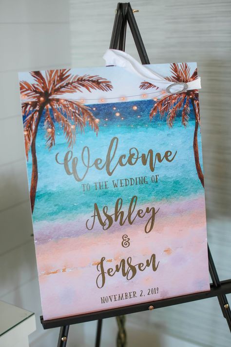 Beach Welcome Sign, Welcome Sign Beach, Beach Lights, Aqua Blue Wedding, Beach Wedding Signs, Tropical Bachelorette Party, Beach Baby Showers, Beach Bridal Showers, String Lights Wedding