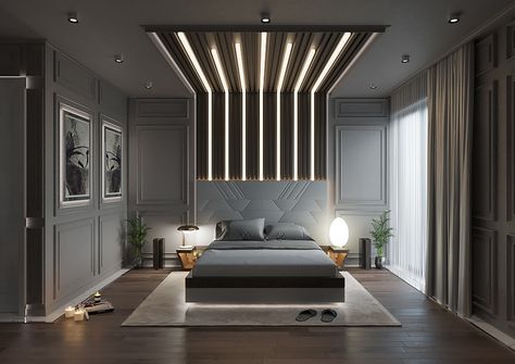 Modern Down Ceiling Design Bedrooms, Master Bedrooms Ceilings Design, False Ceiling With Bed Back, Bedroom Ceiling Design Small Rooms, Luxurious Bedroom Design Ideas, Bed Ceiling Design, Bed Rooms Design Modern Luxury, Best Living Room Design, Modern Style Bedroom