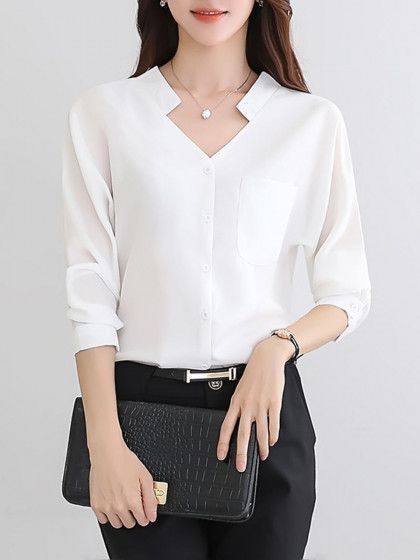 f016e59c7ad8b1d72903bb1aa5720d53desc39159095ri Office Wears, Sewing Blouses, Pocket Blouse, Women Blouses Fashion, Kurta Neck Design, Fashion Tops Blouse, Kurti Neck Designs, Fashion Design Clothes, Women Shirts Blouse