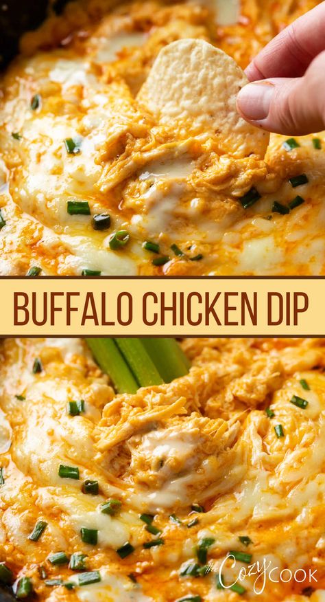 Buffalo chicken dip and a tortilla chip taking a scoop Baked Buffalo Chicken Dip, Easy Buffalo Chicken, Chicken Dip Recipe, Buffalo Chicken Dip Recipe, Baked Buffalo Chicken, Chicken Dip, Chicken Dips, Buffalo Chicken Dip, Dip Recipe