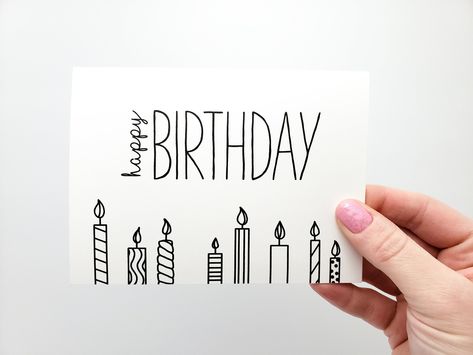 "This simple, minimalist birthday card is a great way to spread some joy without the frills. - Card measures 4x5.5 inches - Brown envelope included - Printed on high quality white cardstock - BLANK inside, ready to personalize OR - Select the \"Custom Message\" option at checkout to have your own, personalized words printed inside! Then include the message you would like printed in the \"notes\" section at checkout. Cards are packaged to ensure no rips, wrinkles, or damage!" Simple Card Idea, Simple Birthday Card Design, Diy Birthday Card Ideas Creative, Just Because Cards Diy, Diy Birthday Card For Husband, Birthday Card Doodles, Birthday Envelope Art, Cute Homemade Birthday Cards, Creative Birthday Cards Diy Handmade