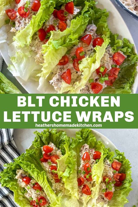 These BLT Chicken Lettuce Wraps are an easy and healthy meal that is tasty and satisfying. A lighter version of the classic BLT sandwich but with all the flavors. Makes a great lunch, light dinner and meal prep dish. Chicken Avocado Wrap, Blt Chicken, Classic Blt Sandwich, Blt Wraps, Chicken Blt, Southwestern Chicken, Buffalo Chicken Salad, Chicken Tortellini, Blt Sandwich