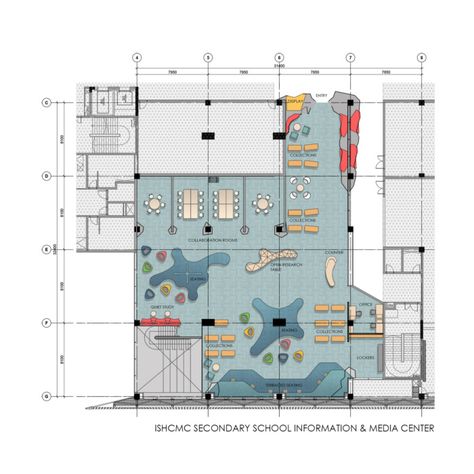 Daycare Floor Plans, Library Floor Plan, Education Design Interior, School Floor, School Library Design, Library Plan, Elementary School Library, Curved Wall, High School Library