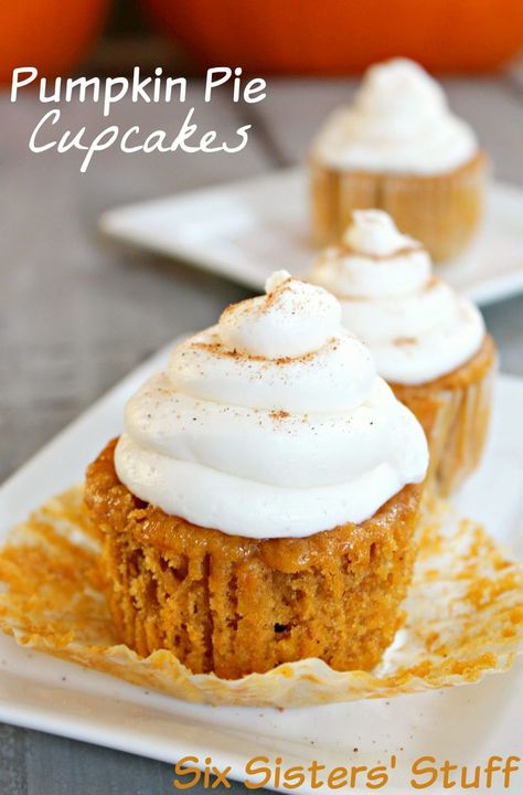 Pumpkin Pie Cupcakes Recipe, Pumpkin Pie Cupcakes, Pie Cupcakes, Mini Pumpkin Pies, Six Sisters Stuff, Six Sisters, Cakes Recipes, Sweet Pumpkin, Pumpkin Dessert