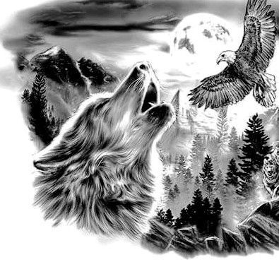 Wolf And Eagle Tattoo, Eagle Tattoo Designs, Wolf Sleeve, Lup Singuratic, Wolf Tattoos Men, Wolf Tattoo Sleeve, Native American Tattoos, Forest Tattoos, Wolf Tattoo Design