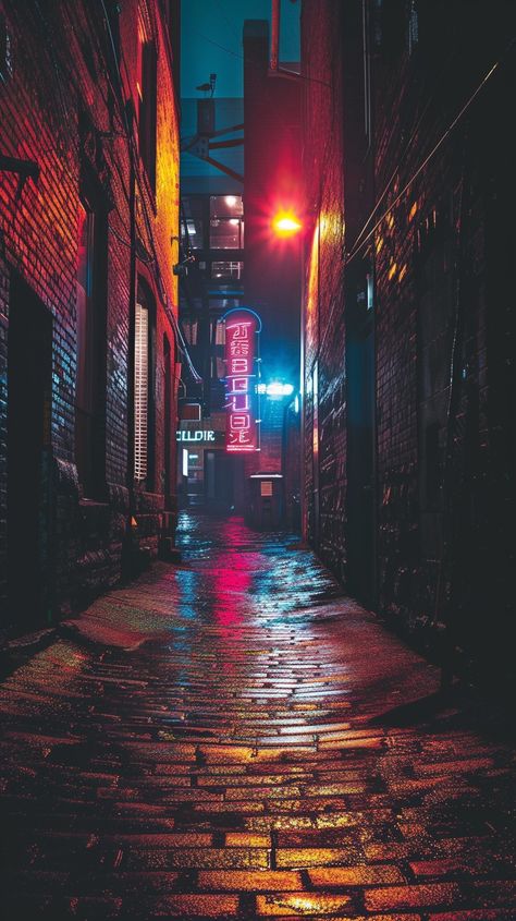 Neon Night Alley: A mysterious #alleyway illuminated by the glow of #neonsigns under the cover of #nighttime. #cityscape #urbanart #aiartwork #aesthetic #stockcake ⬇️ Download and 📝 Prompt 👉 https://stockcake.com/i/neon-night-alley_196660_35071 Night City Landscape Photography, Neon Night Aesthetic, Street At Night Aesthetic, Alleyway Background, Lit Up City, Streetlights At Night, Alleyway Aesthetic, Alleyway Art, New York Night Life